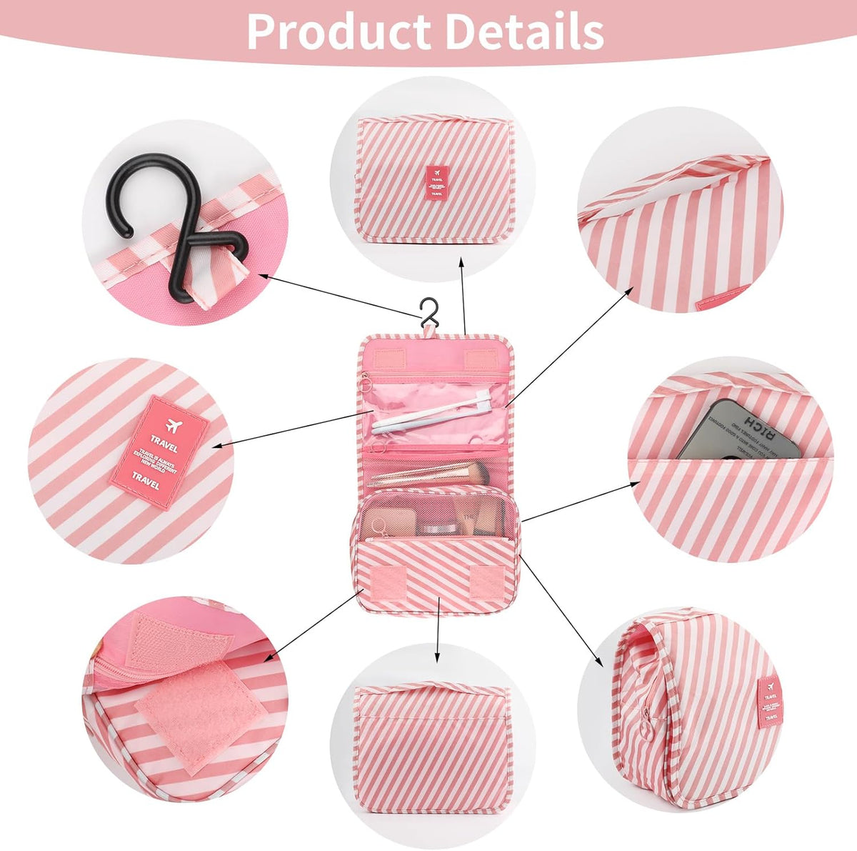 Foldable Hanging Travel Toiletry Bag,Waterproof Portable Travel Bags, Multifunction Travel Makeup Cosmetic Bag Organizer with Hanging Hook (Black)