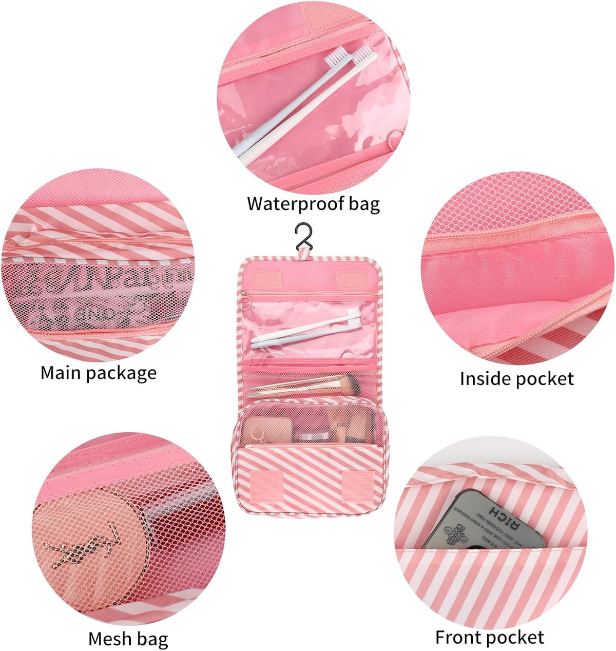 Foldable Hanging Travel Toiletry Bag,Waterproof Portable Travel Bags, Multifunction Travel Makeup Cosmetic Bag Organizer with Hanging Hook (Black)