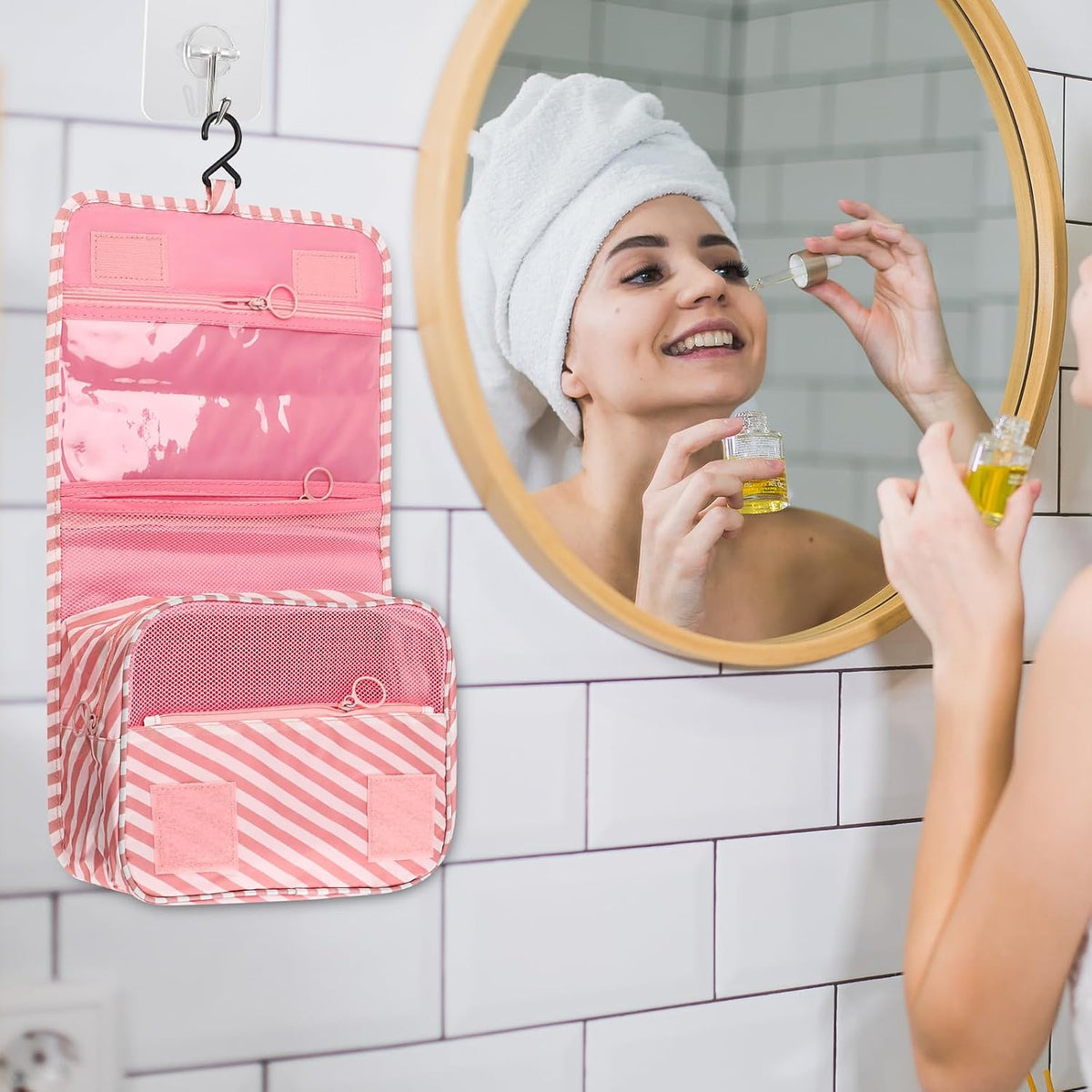Foldable Hanging Travel Toiletry Bag,Waterproof Portable Travel Bags, Multifunction Travel Makeup Cosmetic Bag Organizer with Hanging Hook (Black)