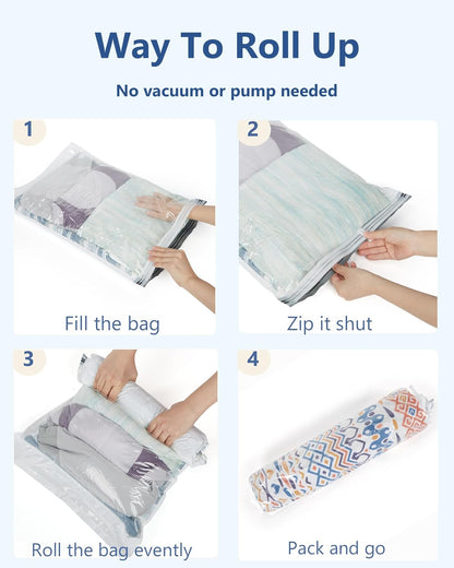 8 Pcs Compression Packing Cubes, Travel Packing Cubes with 4 Pack Vacuum Storage Bags for Women, Travel Essentials, Hand-rolled Space Saver Bags, Black