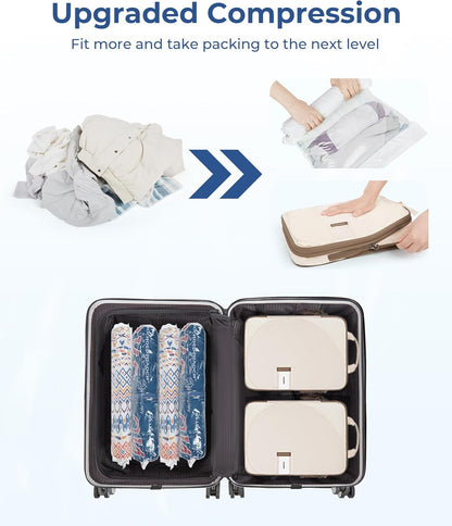 8 Pcs Compression Packing Cubes, Travel Packing Cubes with 4 Pack Vacuum Storage Bags for Women, Travel Essentials, Hand-rolled Space Saver Bags, Black