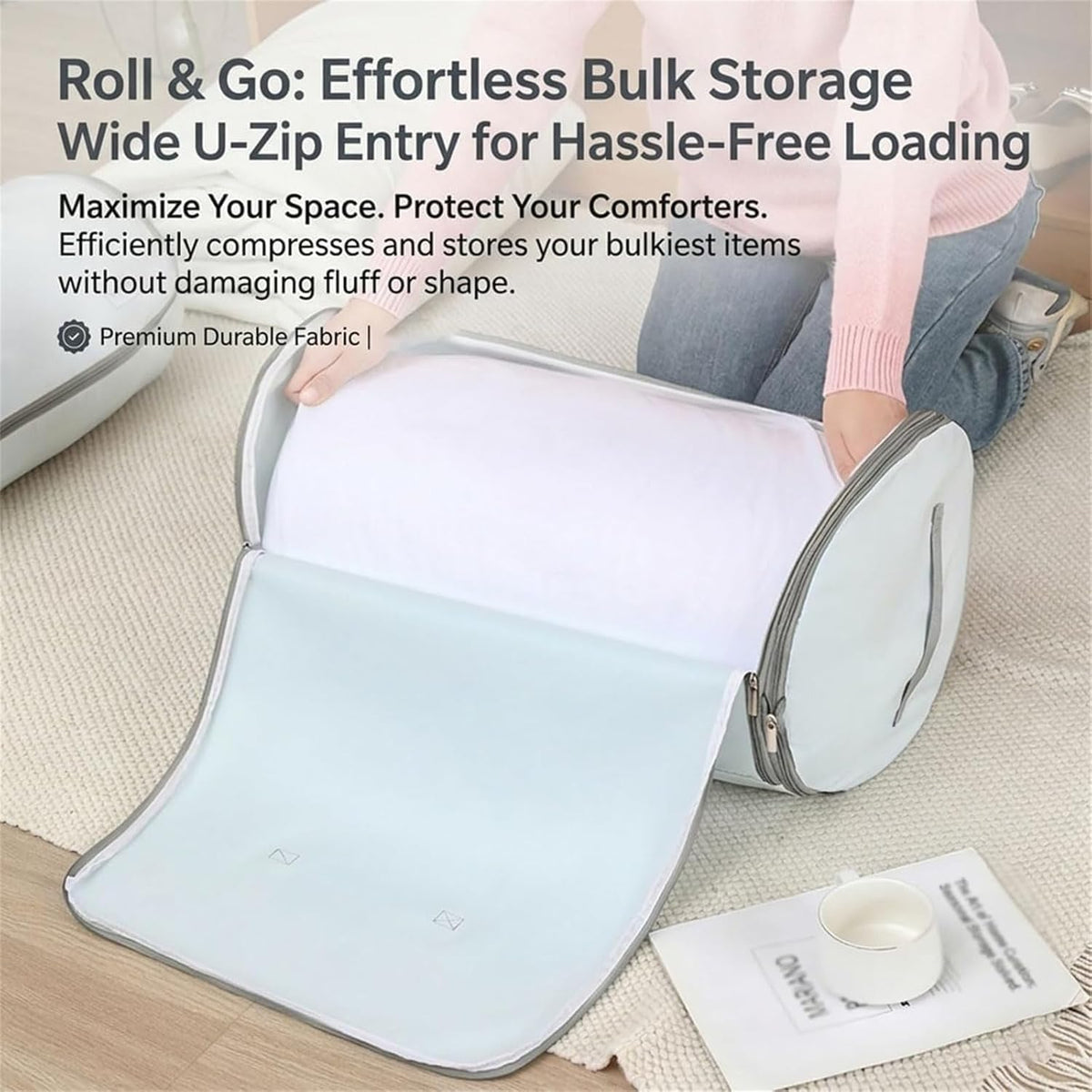 Ultra Space Saving Roll Up Self Compression Organizer, Compression Organizers Storage Bag, Large Capacity Cylindrical Washable for Clothes, for Home Travel Storage Holds (Pink, Large)