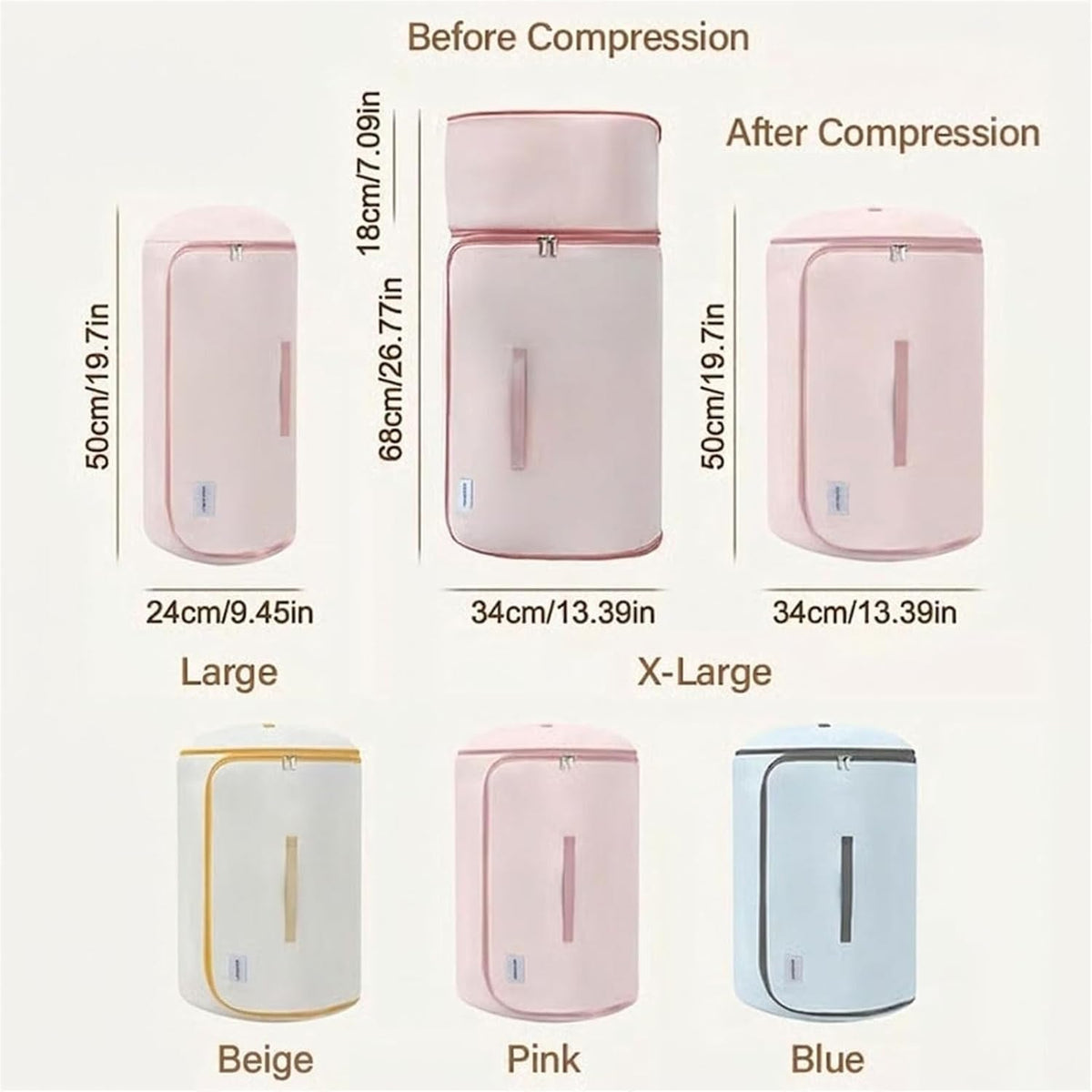 Ultra Space Saving Roll Up Self Compression Organizer, Compression Organizers Storage Bag, Large Capacity Cylindrical Washable for Clothes, for Home Travel Storage Holds (Pink, Large)