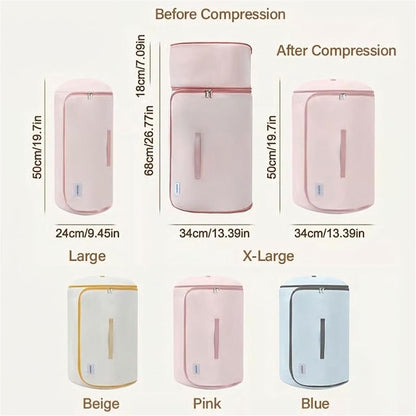 Ultra Space Saving Roll Up Self Compression Organizer, Compression Organizers Storage Bag, Large Capacity Cylindrical Washable for Clothes, for Home Travel Storage Holds (Pink, Large)