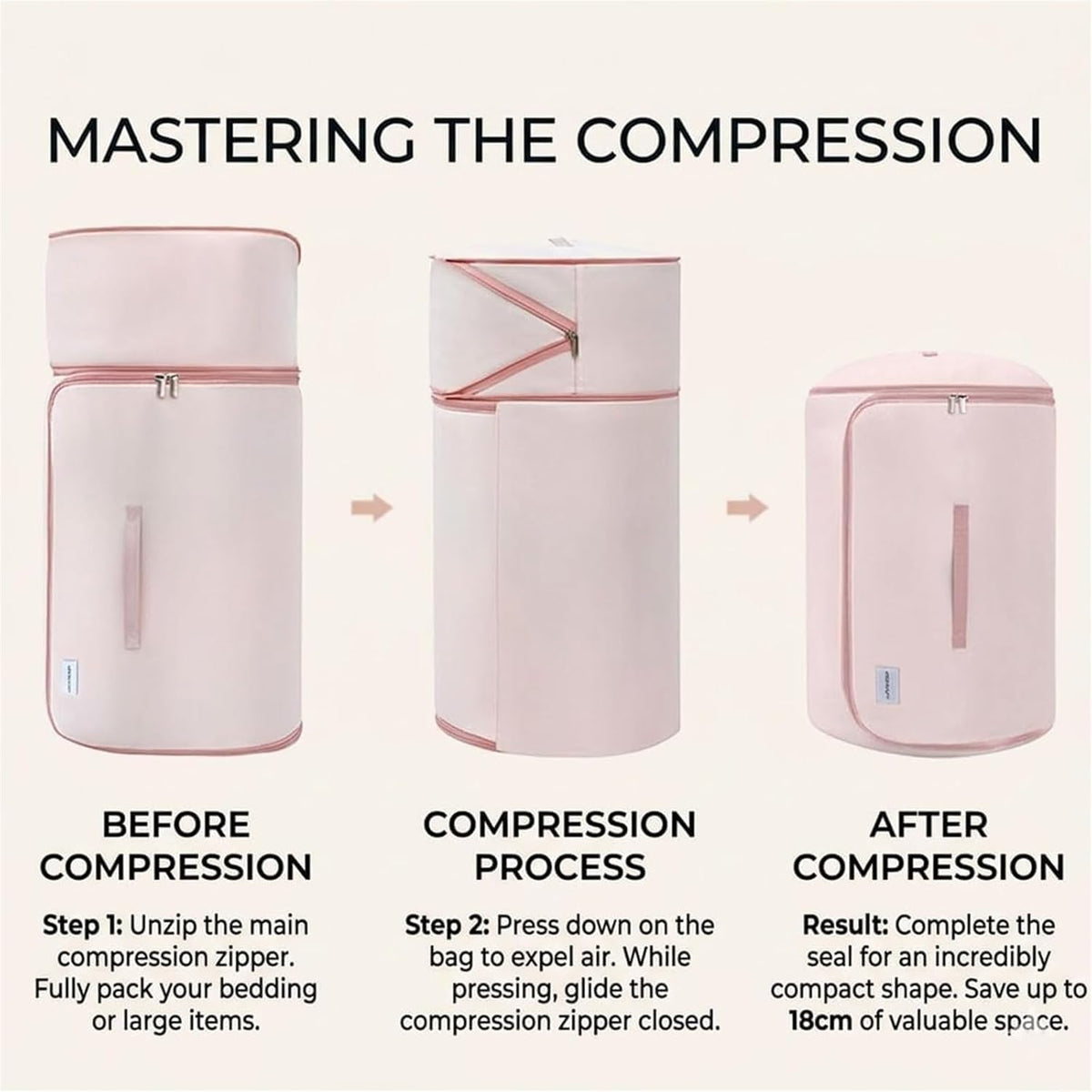 Ultra Space Saving Roll Up Self Compression Organizer, Compression Organizers Storage Bag, Large Capacity Cylindrical Washable for Clothes, for Home Travel Storage Holds (Pink, Large)