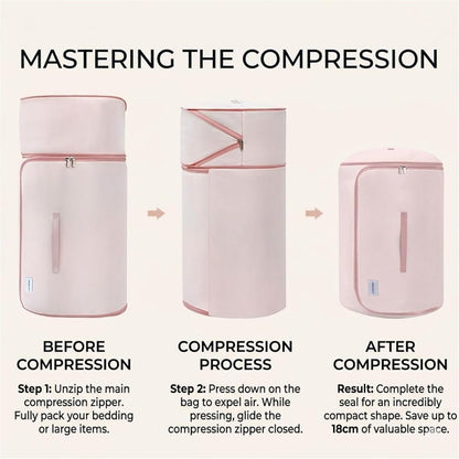 Ultra Space Saving Roll Up Self Compression Organizer, Compression Organizers Storage Bag, Large Capacity Cylindrical Washable for Clothes, for Home Travel Storage Holds (Pink, Large)