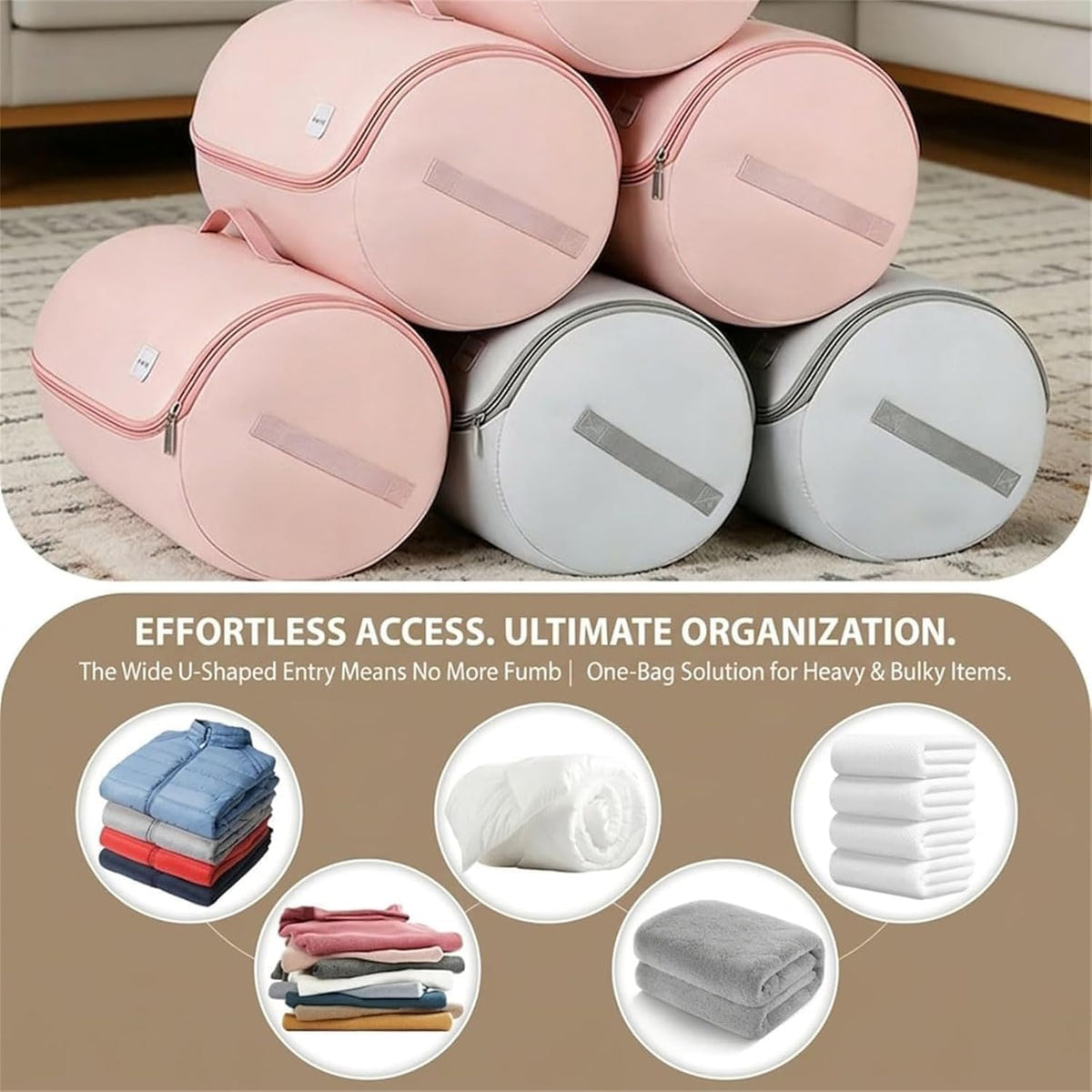 Ultra Space Saving Roll Up Self Compression Organizer, Compression Organizers Storage Bag, Large Capacity Cylindrical Washable for Clothes, for Home Travel Storage Holds (Pink, Large)
