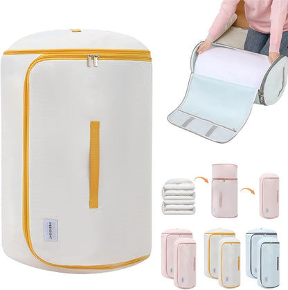 Ultra Space Saving Roll Up Self Compression Organizer, Compression Organizers Storage Bag, Large Capacity Cylindrical Washable for Clothes, for Home Travel Storage Holds (Pink, Large)