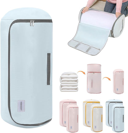 Ultra Space Saving Roll Up Self Compression Organizer, Compression Organizers Storage Bag, Large Capacity Cylindrical Washable for Clothes, for Home Travel Storage Holds (Pink, Large)