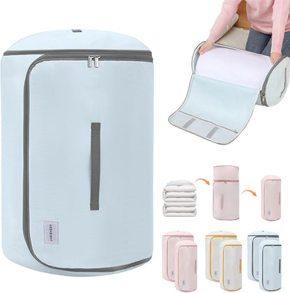 Ultra Space Saving Roll Up Self Compression Organizer, Compression Organizers Storage Bag, Large Capacity Cylindrical Washable for Clothes, for Home Travel Storage Holds (Pink, Large)