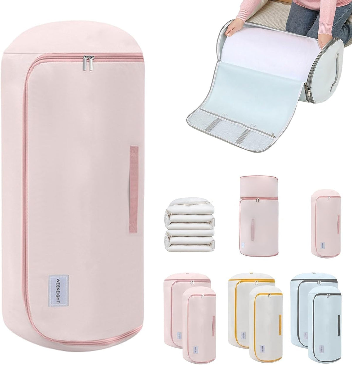 Ultra Space Saving Roll Up Self Compression Organizer, Compression Organizers Storage Bag, Large Capacity Cylindrical Washable for Clothes, for Home Travel Storage Holds (Pink, Large)