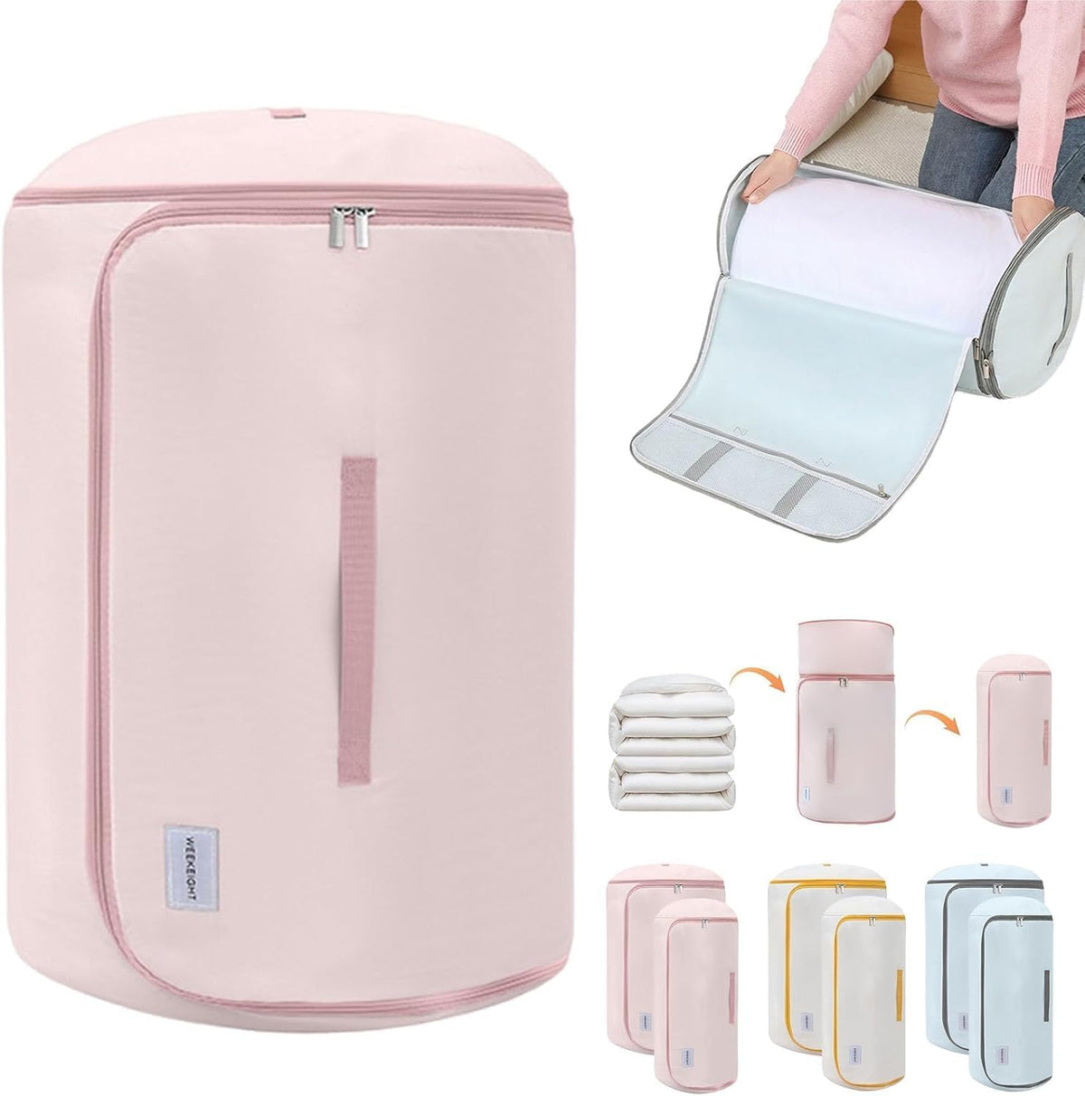 Ultra Space Saving Roll Up Self Compression Organizer, Compression Organizers Storage Bag, Large Capacity Cylindrical Washable for Clothes, for Home Travel Storage Holds (Pink, Large)