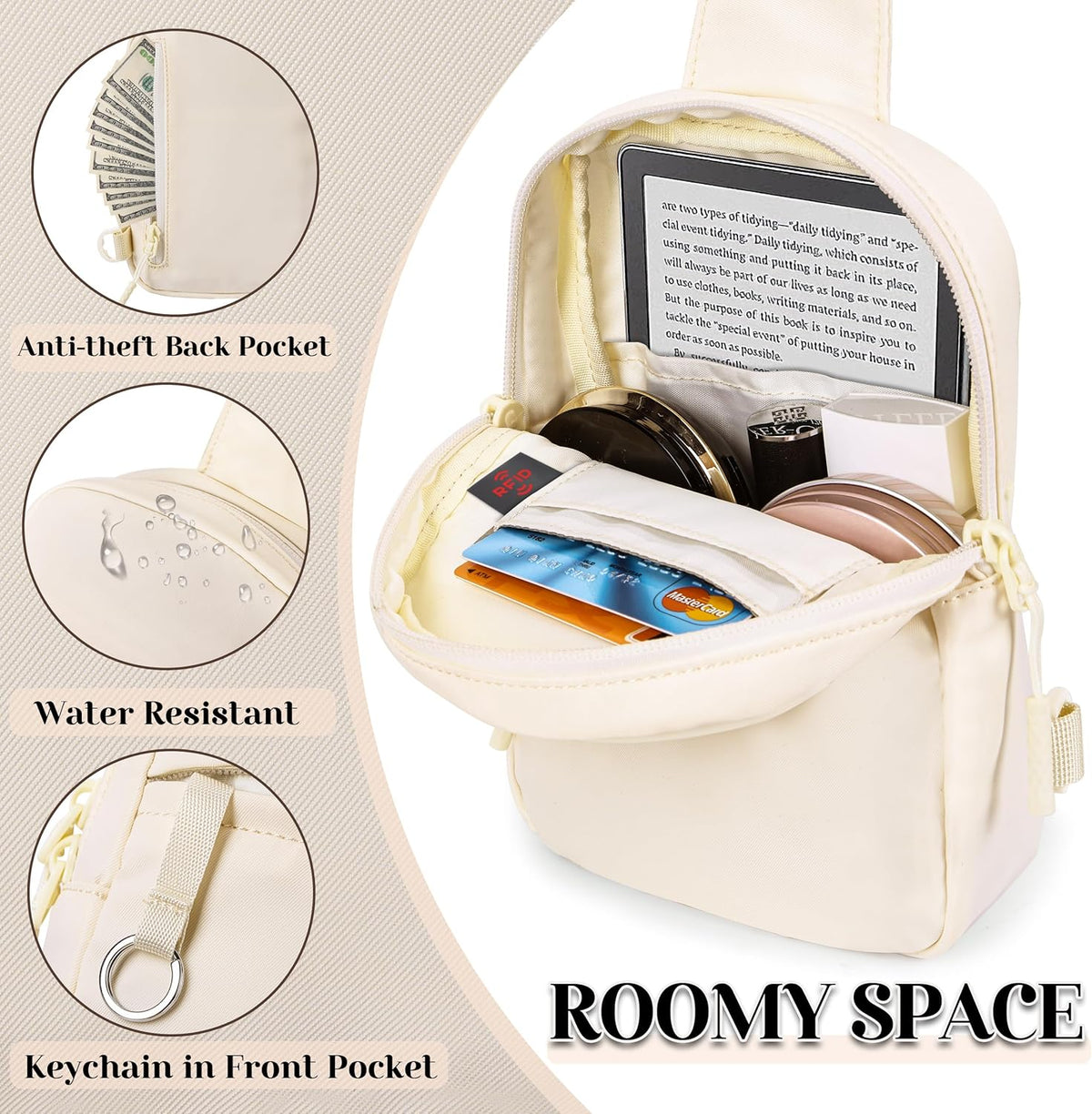 Small RFID Crossbody Bags for Women, Anti Theft Travel Mini Sling Bag RFID Blocking Chest Bag