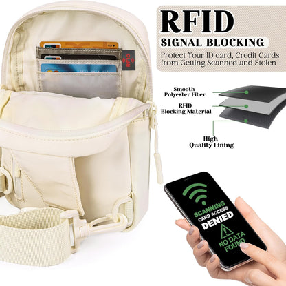 Small RFID Crossbody Bags for Women, Anti Theft Travel Mini Sling Bag RFID Blocking Chest Bag