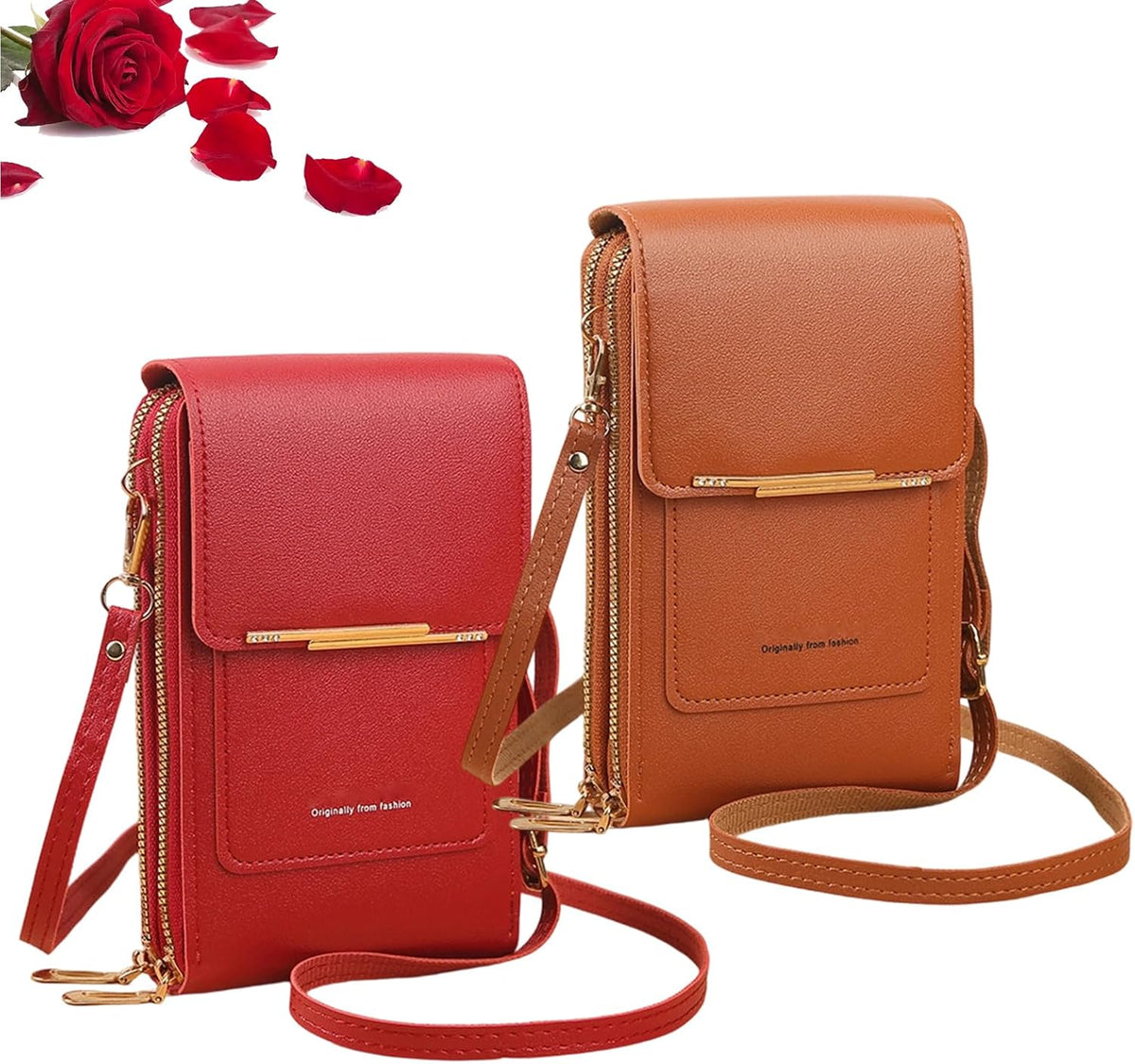 Women's Touch Screen Mobile Phone Messenger Bag Key Change Bag, 2‑in‑1 Anti-Theft Leather Bag for Women
