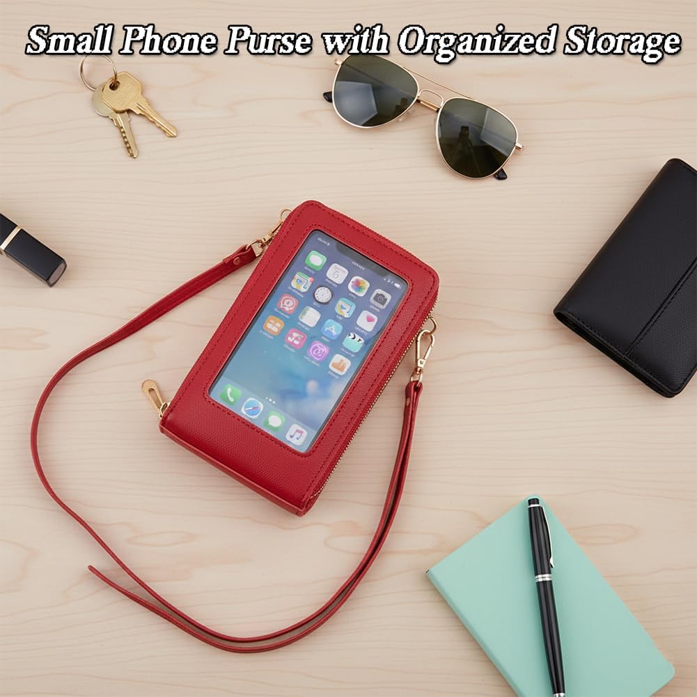 Women's Touch Screen Mobile Phone Messenger Bag Key Change Bag, 2‑in‑1 Anti-Theft Leather Bag for Women