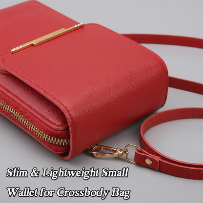 Women's Touch Screen Mobile Phone Messenger Bag Key Change Bag, 2‑in‑1 Anti-Theft Leather Bag for Women