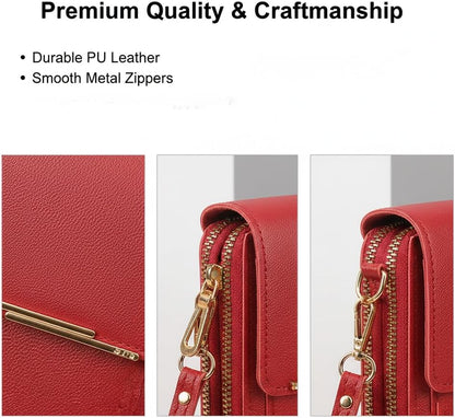 Women's Touch Screen Mobile Phone Messenger Bag Key Change Bag, 2‑in‑1 Anti-Theft Leather Bag for Women