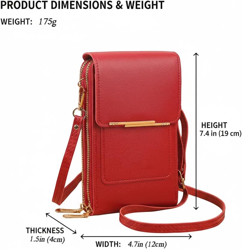 Women's Touch Screen Mobile Phone Messenger Bag Key Change Bag, 2‑in‑1 Anti-Theft Leather Bag for Women