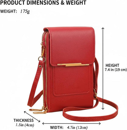 Women's Touch Screen Mobile Phone Messenger Bag Key Change Bag, 2‑in‑1 Anti-Theft Leather Bag for Women