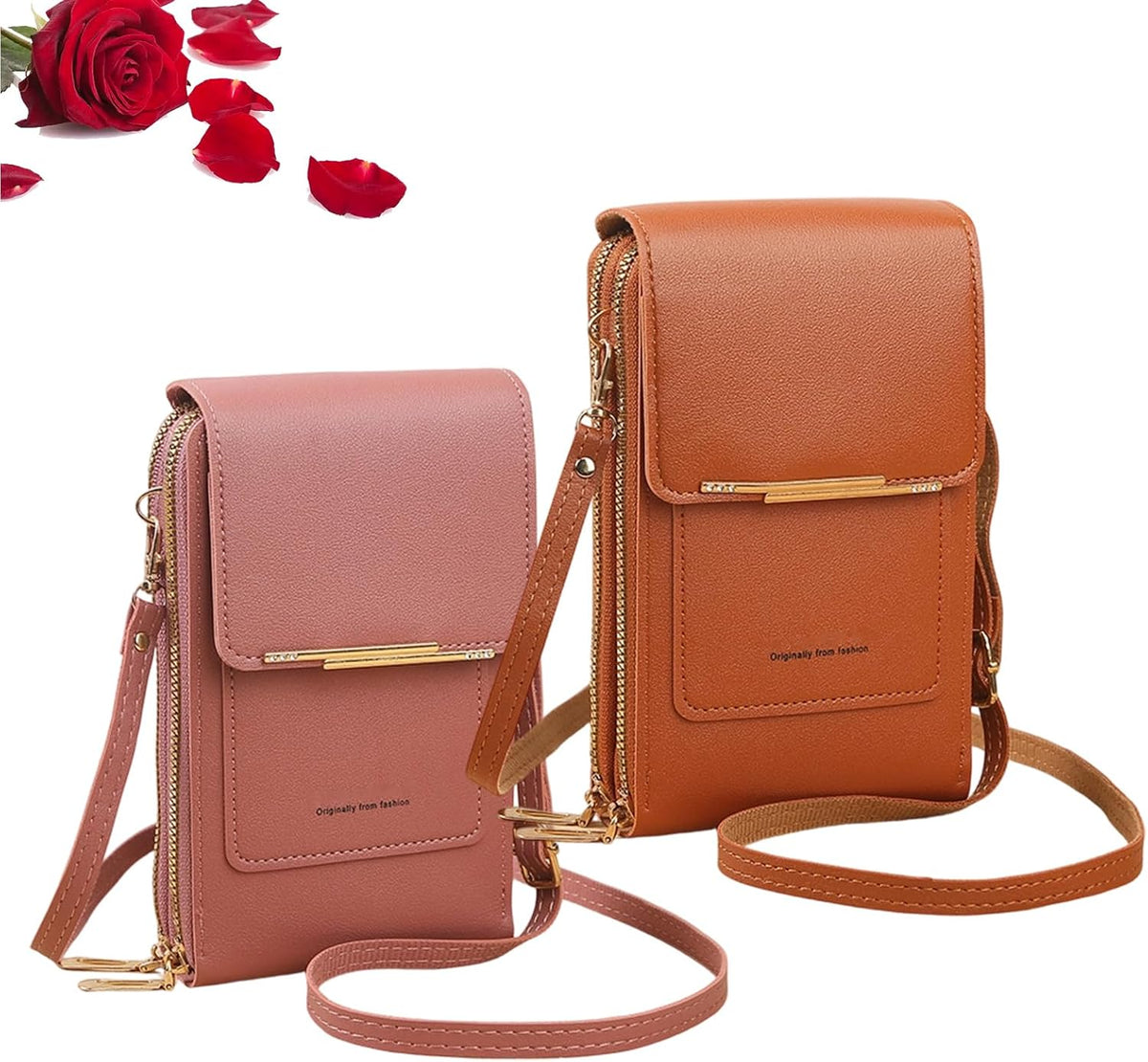 Women's Touch Screen Mobile Phone Messenger Bag Key Change Bag, 2‑in‑1 Anti-Theft Leather Bag for Women