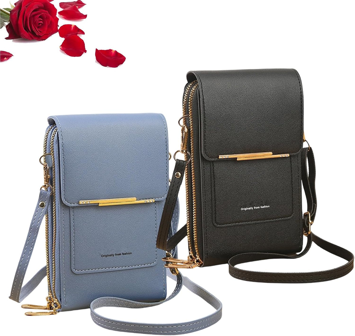 Women's Touch Screen Mobile Phone Messenger Bag Key Change Bag, 2‑in‑1 Anti-Theft Leather Bag for Women