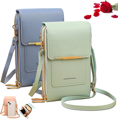 Women's Touch Screen Mobile Phone Messenger Bag Key Change Bag, 2‑in‑1 Anti-Theft Leather Bag for Women