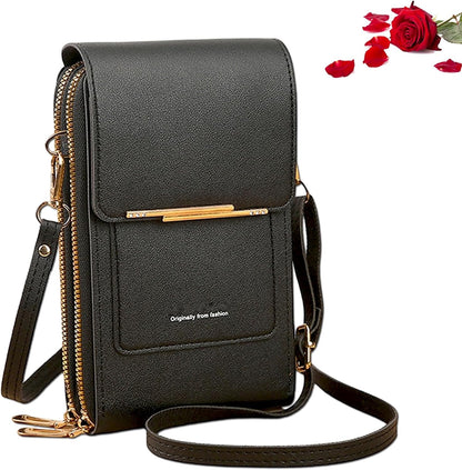 Women's Touch Screen Mobile Phone Messenger Bag Key Change Bag, 2‑in‑1 Anti-Theft Leather Bag for Women