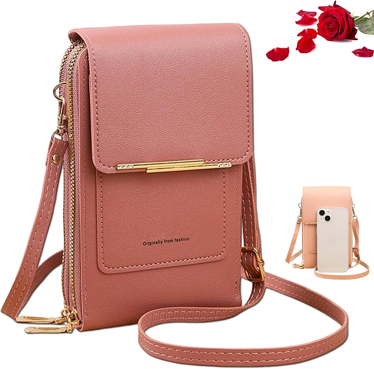 Women's Touch Screen Mobile Phone Messenger Bag Key Change Bag, 2‑in‑1 Anti-Theft Leather Bag for Women