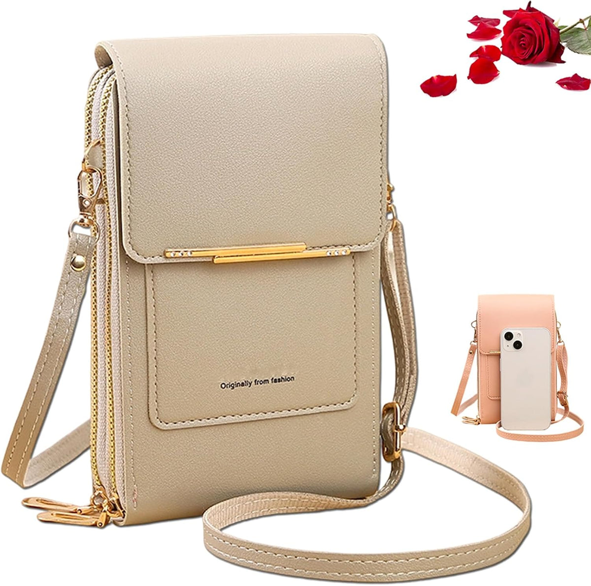 Women's Touch Screen Mobile Phone Messenger Bag Key Change Bag, 2‑in‑1 Anti-Theft Leather Bag for Women
