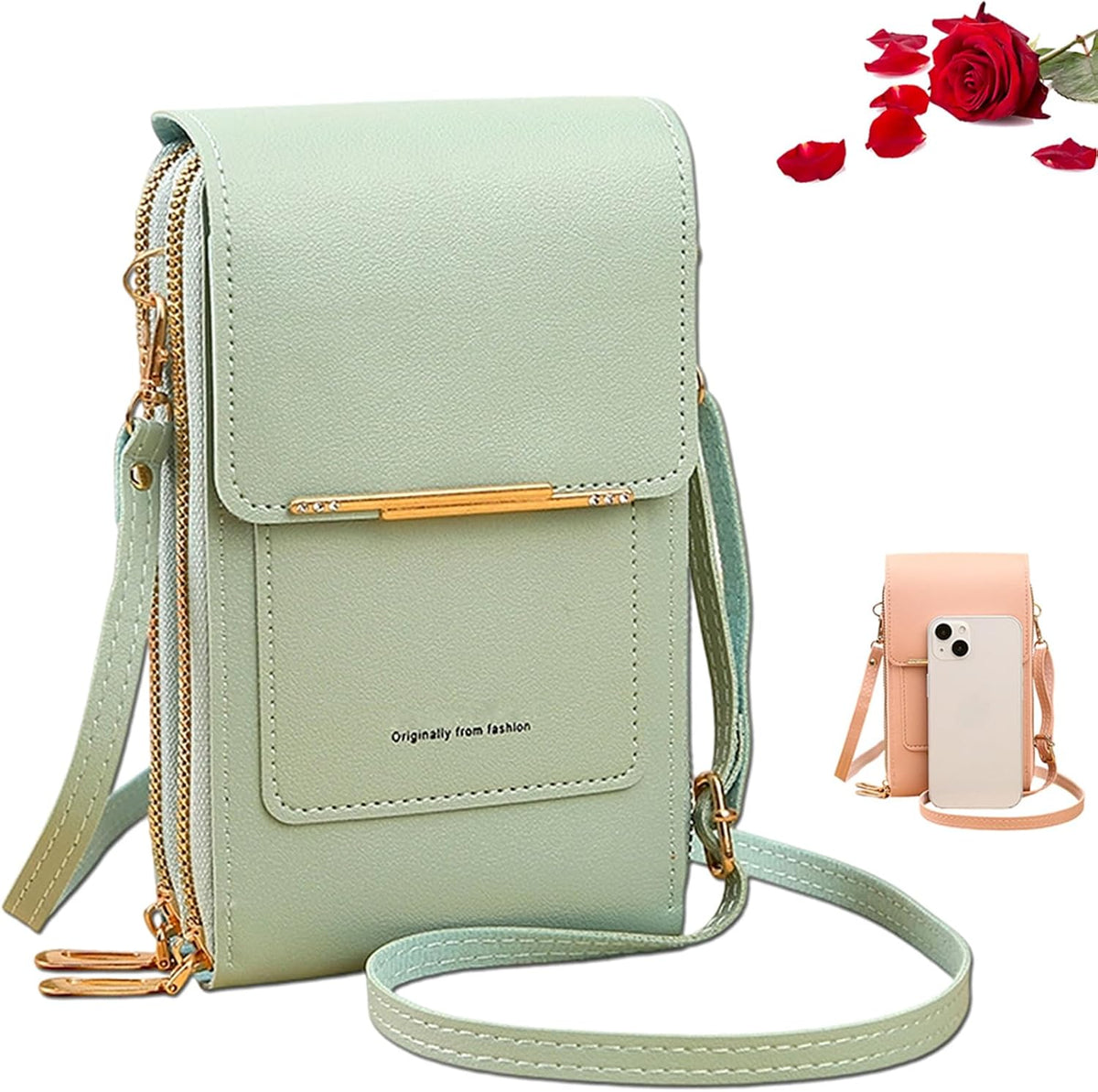 Women's Touch Screen Mobile Phone Messenger Bag Key Change Bag, 2‑in‑1 Anti-Theft Leather Bag for Women
