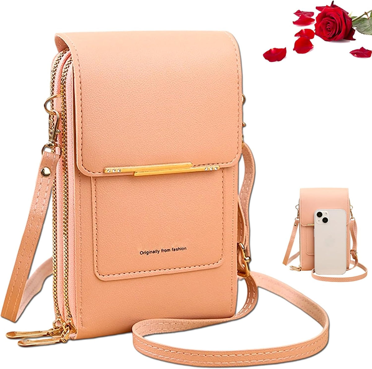 Women's Touch Screen Mobile Phone Messenger Bag Key Change Bag, 2‑in‑1 Anti-Theft Leather Bag for Women