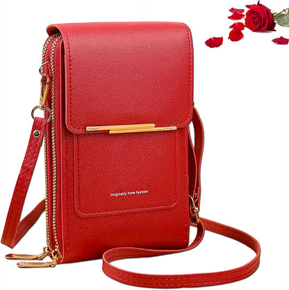Women's Touch Screen Mobile Phone Messenger Bag Key Change Bag, 2‑in‑1 Anti-Theft Leather Bag for Women