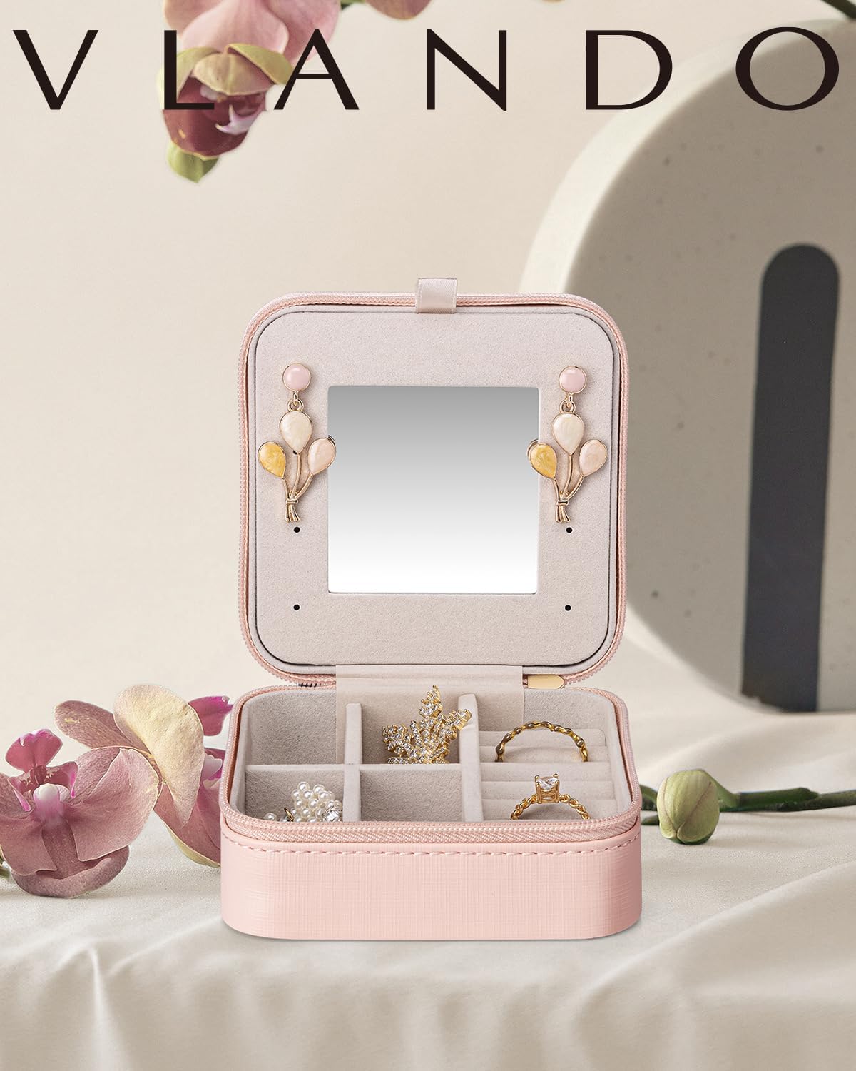 Travel Jewelry Case, Mothers Day Mom Gifts, Small Jewelry Travel Organizer Box for Girls Women with Mirror Black