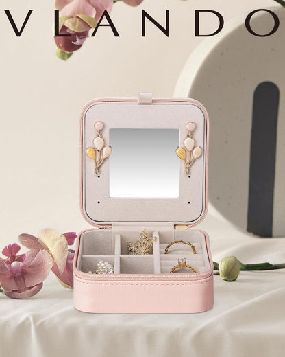 Travel Jewelry Case, Mothers Day Mom Gifts, Small Jewelry Travel Organizer Box for Girls Women with Mirror Black