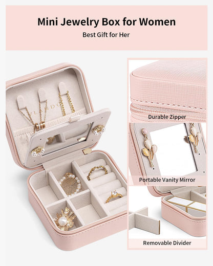 Travel Jewelry Case, Mothers Day Mom Gifts, Small Jewelry Travel Organizer Box for Girls Women with Mirror Black