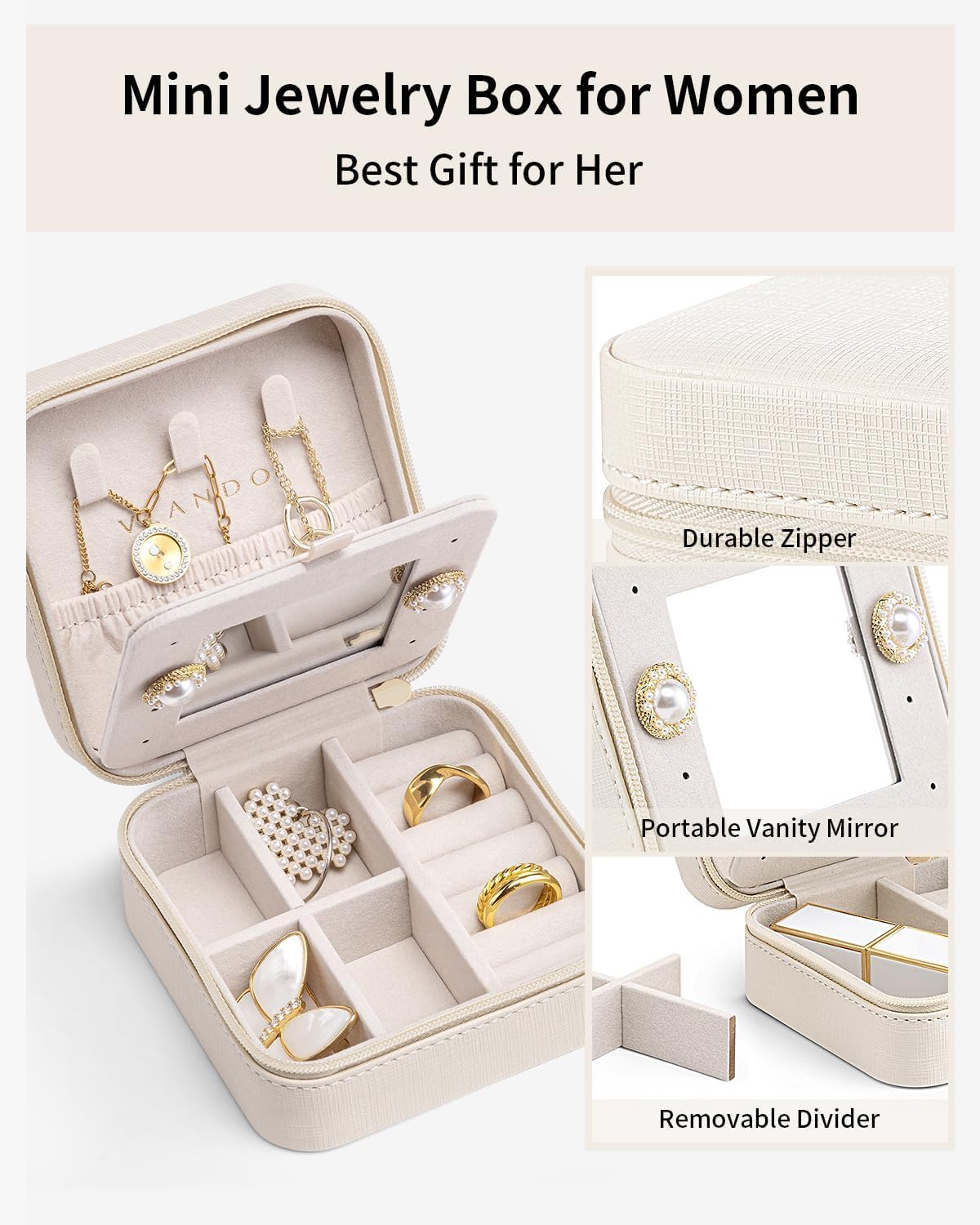 Travel Jewelry Case, Mothers Day Mom Gifts, Small Jewelry Travel Organizer Box for Girls Women with Mirror Black