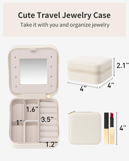 Travel Jewelry Case, Mothers Day Mom Gifts, Small Jewelry Travel Organizer Box for Girls Women with Mirror Black