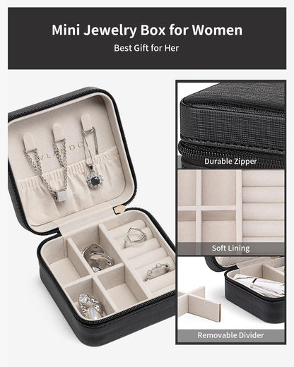 Travel Jewelry Case, Mothers Day Mom Gifts, Small Jewelry Travel Organizer Box for Girls Women with Mirror Black