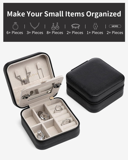 Travel Jewelry Case, Mothers Day Mom Gifts, Small Jewelry Travel Organizer Box for Girls Women with Mirror Black