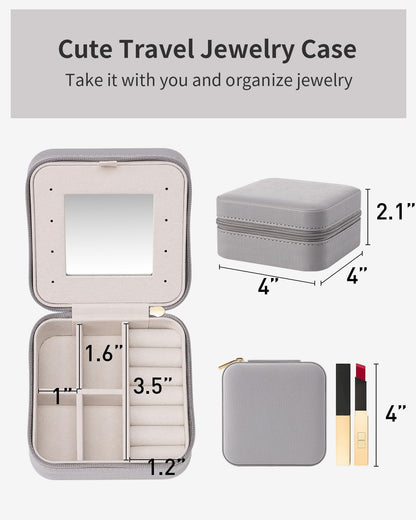 Travel Jewelry Case, Mothers Day Mom Gifts, Small Jewelry Travel Organizer Box for Girls Women with Mirror Black