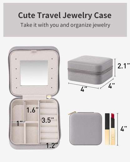 Travel Jewelry Case, Mothers Day Mom Gifts, Small Jewelry Travel Organizer Box for Girls Women with Mirror Black