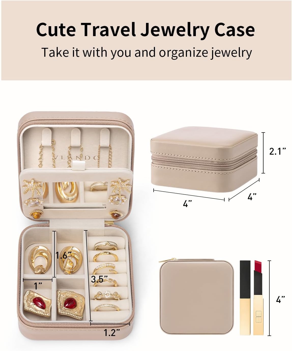 Travel Jewelry Case, Mothers Day Mom Gifts, Small Jewelry Travel Organizer Box for Girls Women with Mirror Black