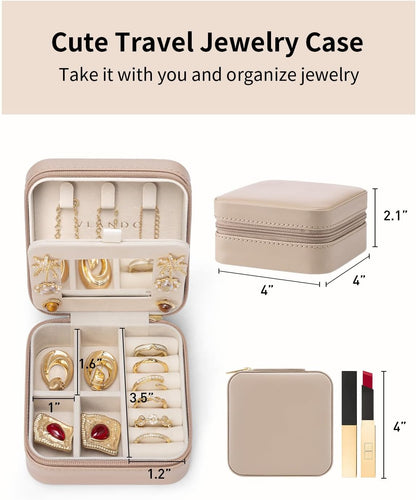 Travel Jewelry Case, Mothers Day Mom Gifts, Small Jewelry Travel Organizer Box for Girls Women with Mirror Black