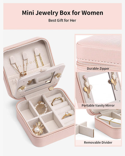 Travel Jewelry Case, Mothers Day Mom Gifts, Small Jewelry Travel Organizer Box for Girls Women with Mirror Black
