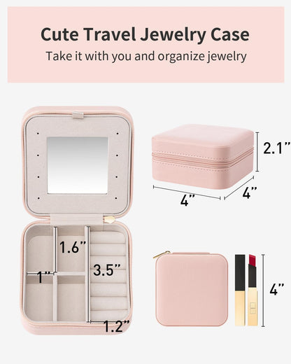Travel Jewelry Case, Mothers Day Mom Gifts, Small Jewelry Travel Organizer Box for Girls Women with Mirror Black