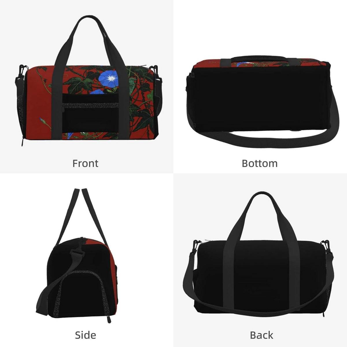 Red Green Flower Duffel Bag with Shoe Compartment-Sports Gym Weekender for Men Women, Waterproof Travel Tote with Wet Pocket for Dirty Shoes
