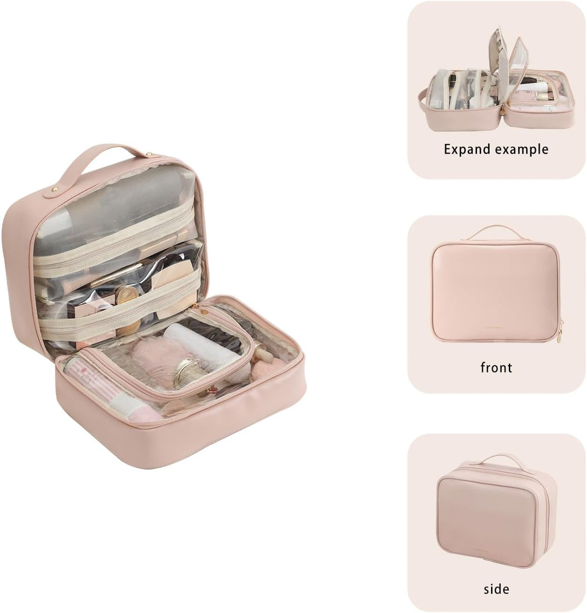 Travel Toiletry Bag for Women, Makeup Bag& Cases, Waterproof Makeup Organizer Cosmetic Bag with Compartments,Portable Make Up Bag for Travel Size Toiletries,Skincare,Brushes Set,Black