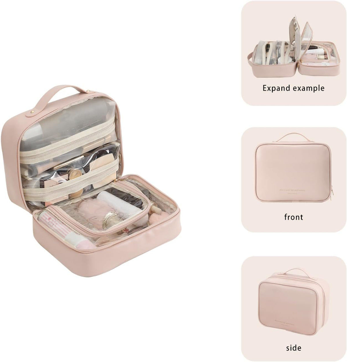 Travel Toiletry Bag for Women, Makeup Bag& Cases, Waterproof Makeup Organizer Cosmetic Bag with Compartments,Portable Make Up Bag for Travel Size Toiletries,Skincare,Brushes Set,Black