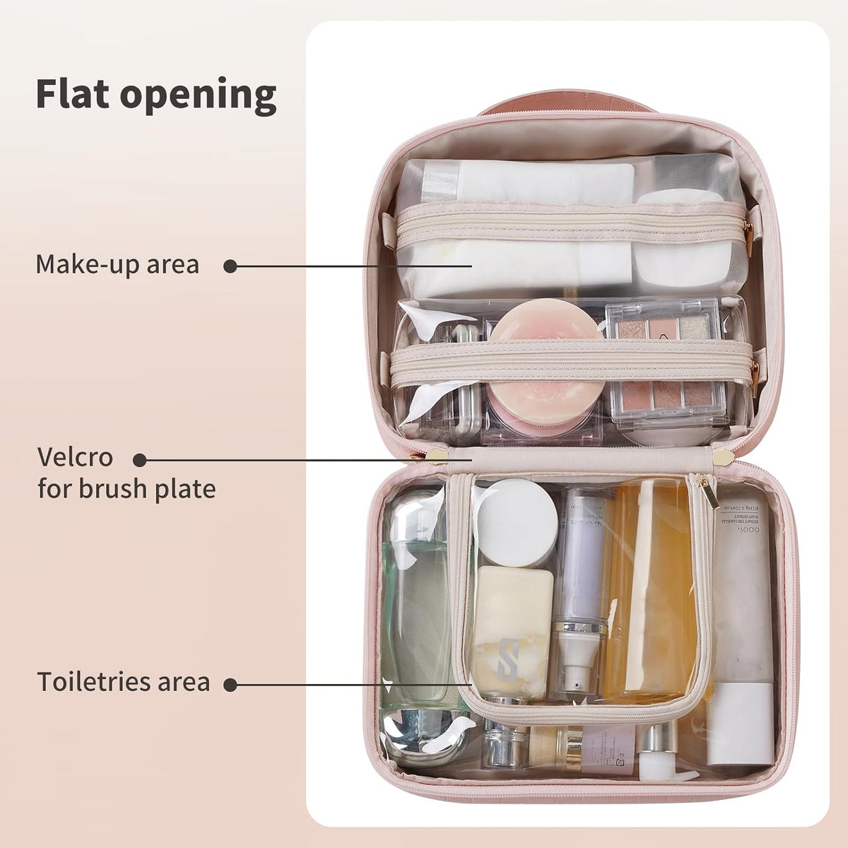 Travel Toiletry Bag for Women, Makeup Bag& Cases, Waterproof Makeup Organizer Cosmetic Bag with Compartments,Portable Make Up Bag for Travel Size Toiletries,Skincare,Brushes Set,Black